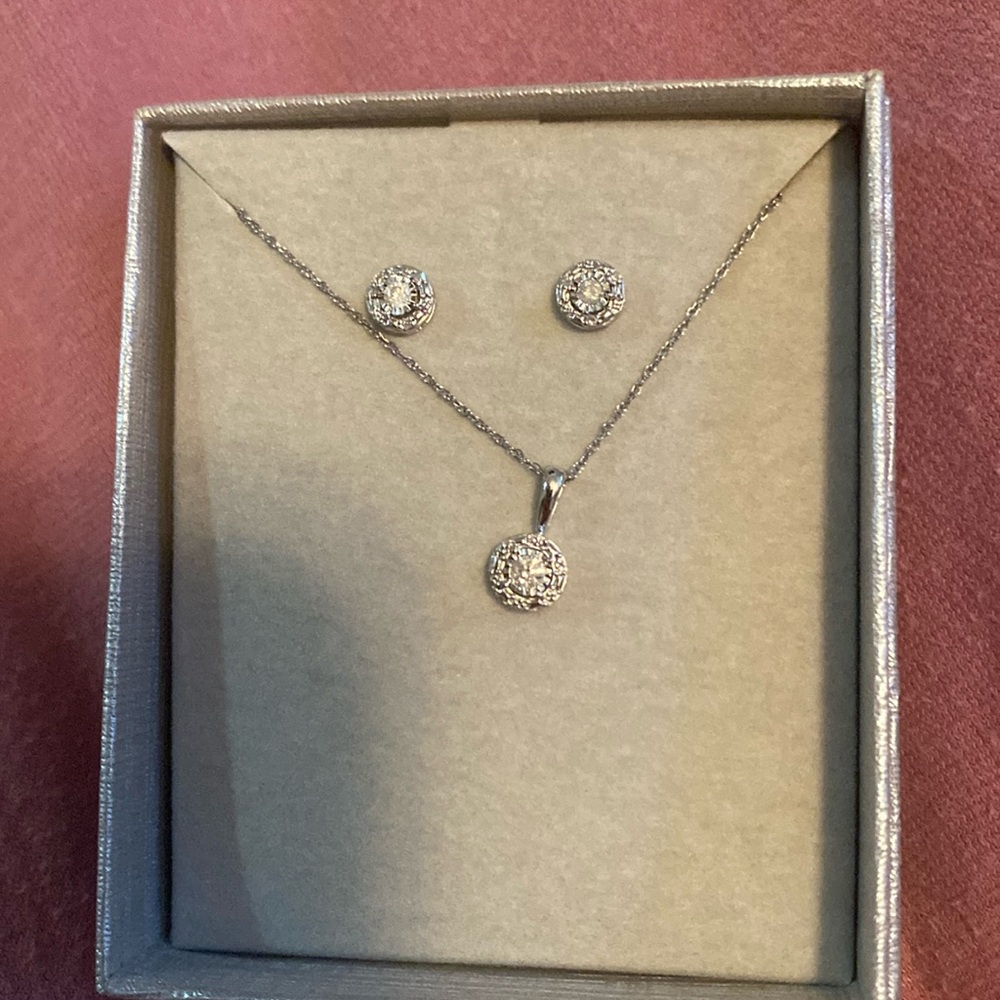 Diamond earrings and matching necklace